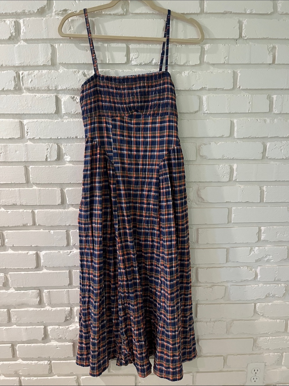 Pilcro Sleeveless Smocked Plaid Midi Dress